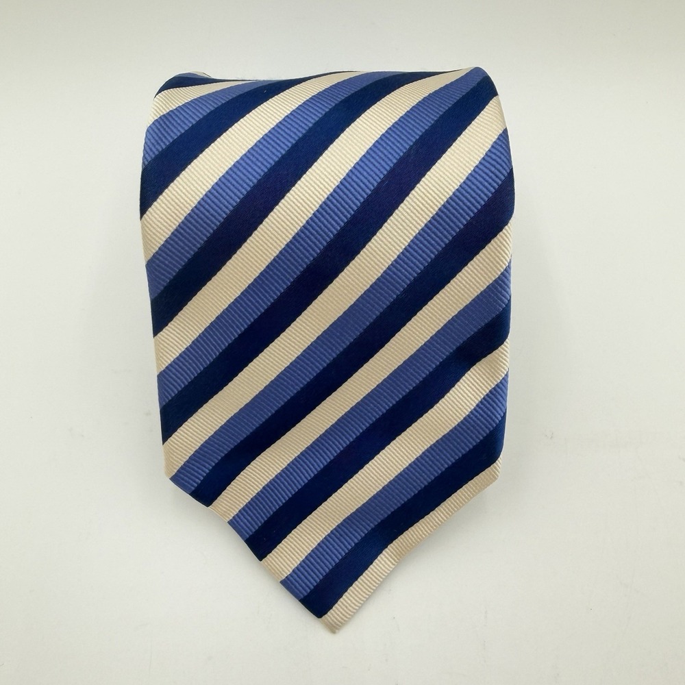CHARLES TYRWHITT 100% Silk Woven Tie Diagonal Striped Blue Cream Italy 58"